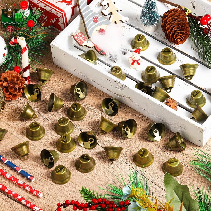 Sumind 100 Pieces Vintage Bells Craft Bells Small Hanging Bells Ornaments for Wind Chimes Housebreaking Making Dog Potty Training Doorbell Wedding Decor (Bronze) - Image 3